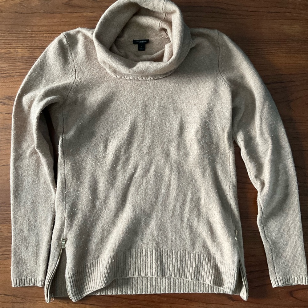 Beige cowl neck Sweater with side zipper detailing
